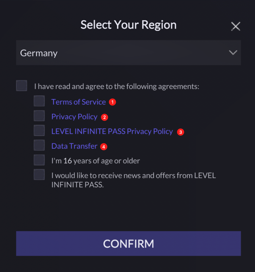 Image: Region Selection Screen