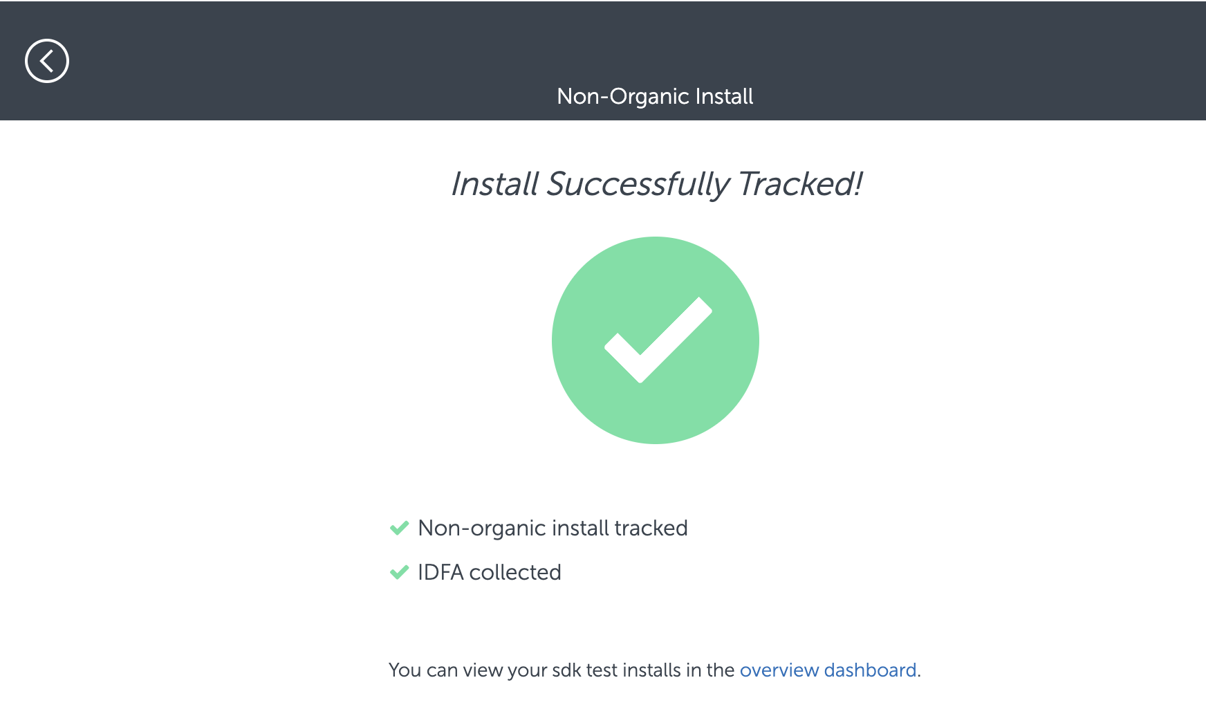 Image: Successfully Tracked Install Event