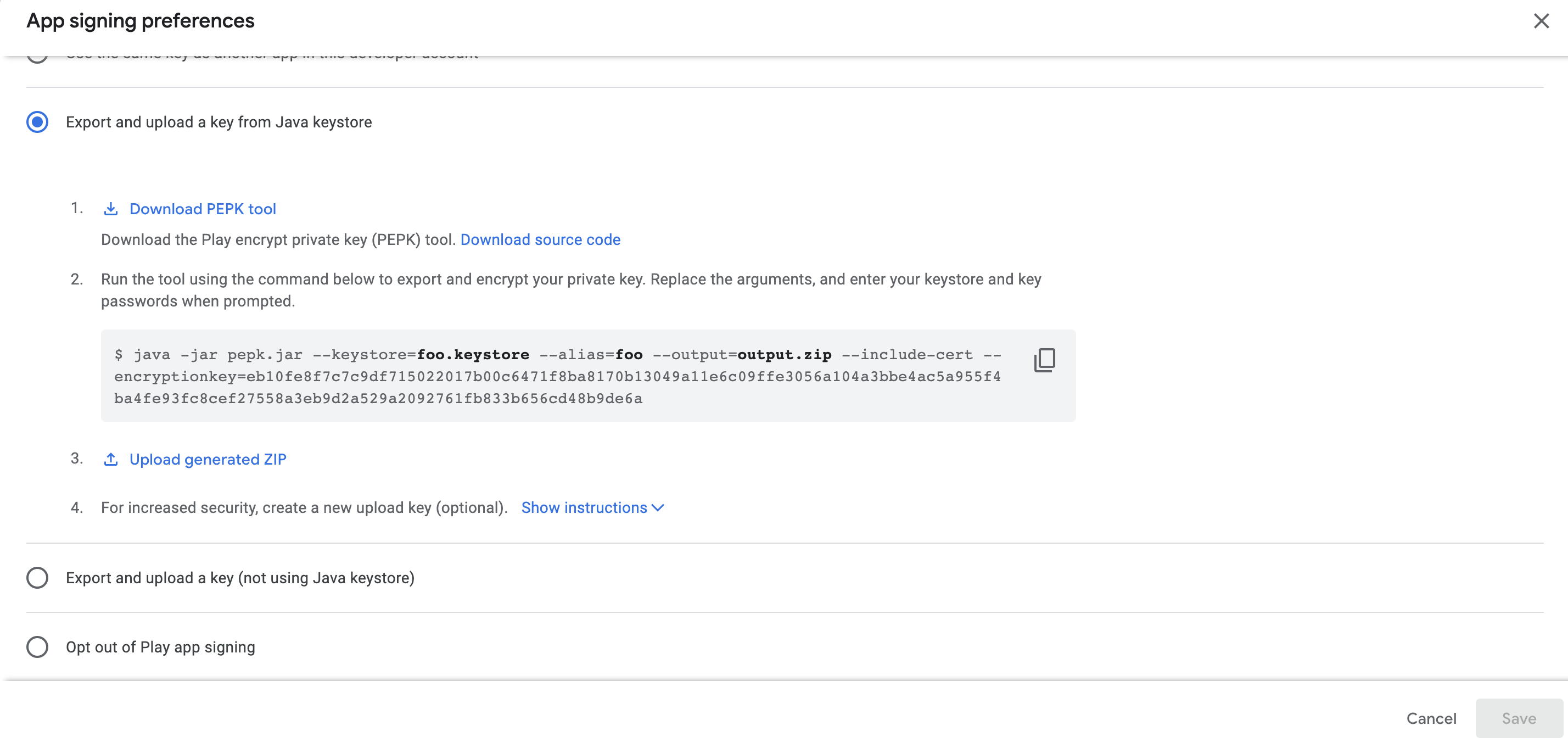 Image: Enable AAB Upload Key