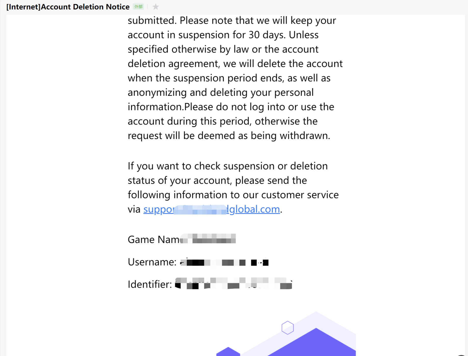Example screenshot of account cancelation