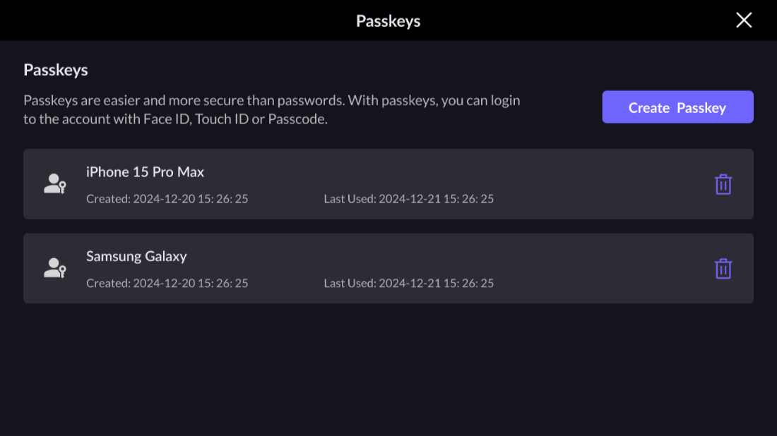 Image: Open the Passkey Management