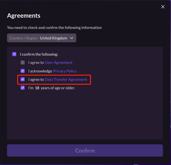 Image: Region Selection Screen