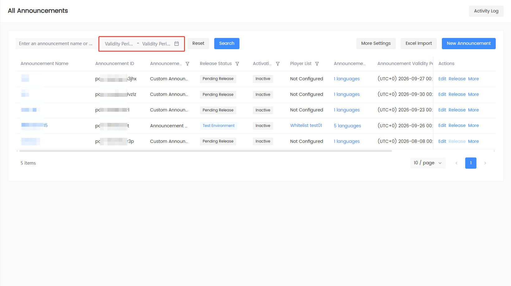 Manage Announcements