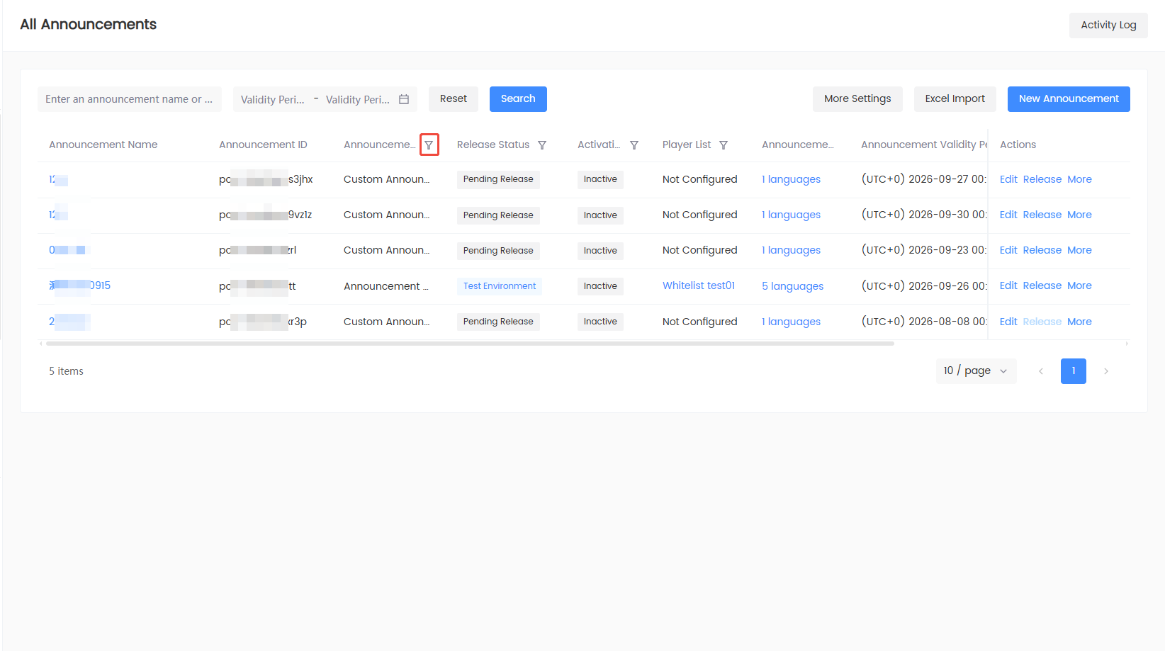 Manage Announcements