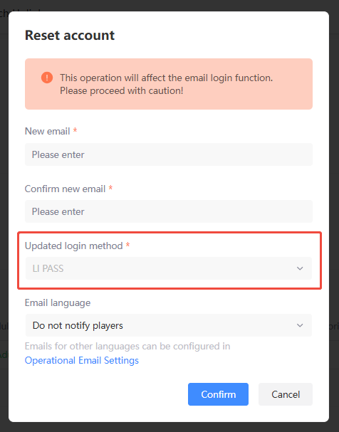 Reset account template