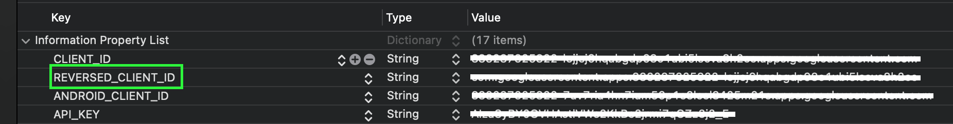 Image: Google Reverse Client ID