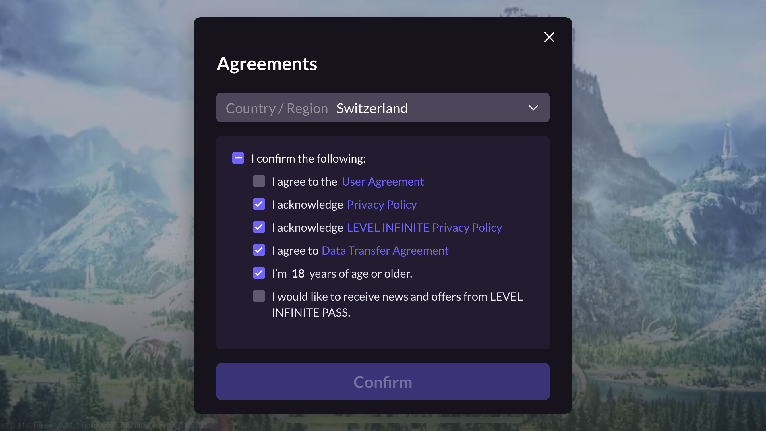Image: Country/Region Selection and Agreement Confirmation