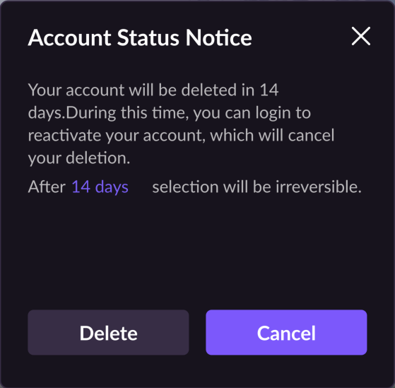 图片:打开含有删除账号按钮的 LI PASS 账号中心界面