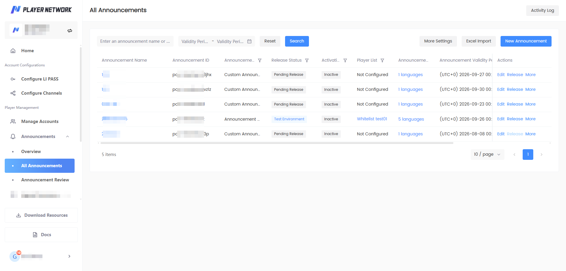 Manage Announcements