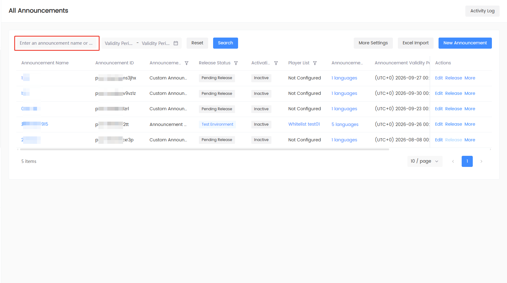 Manage Announcements