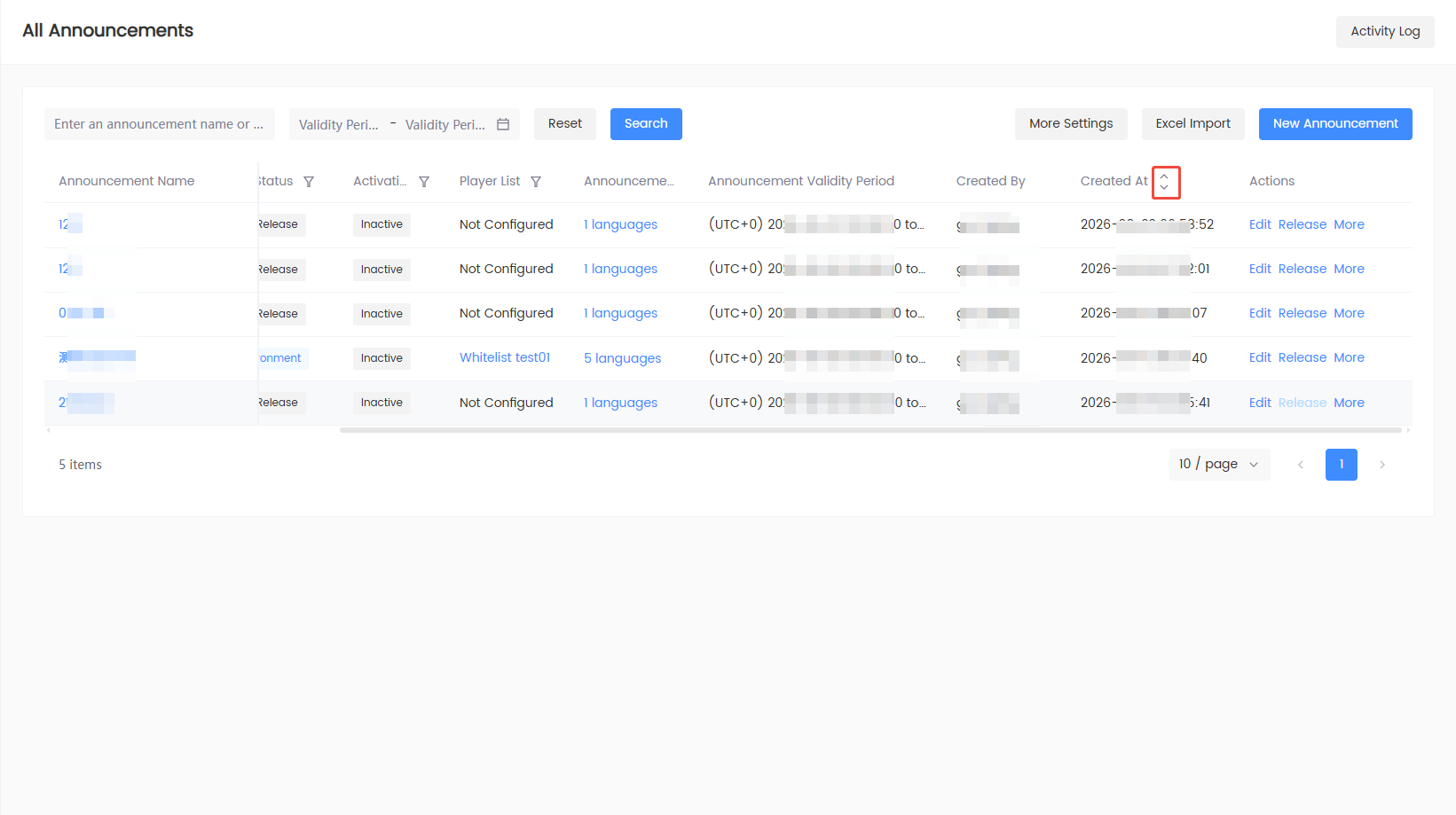 Manage Announcements