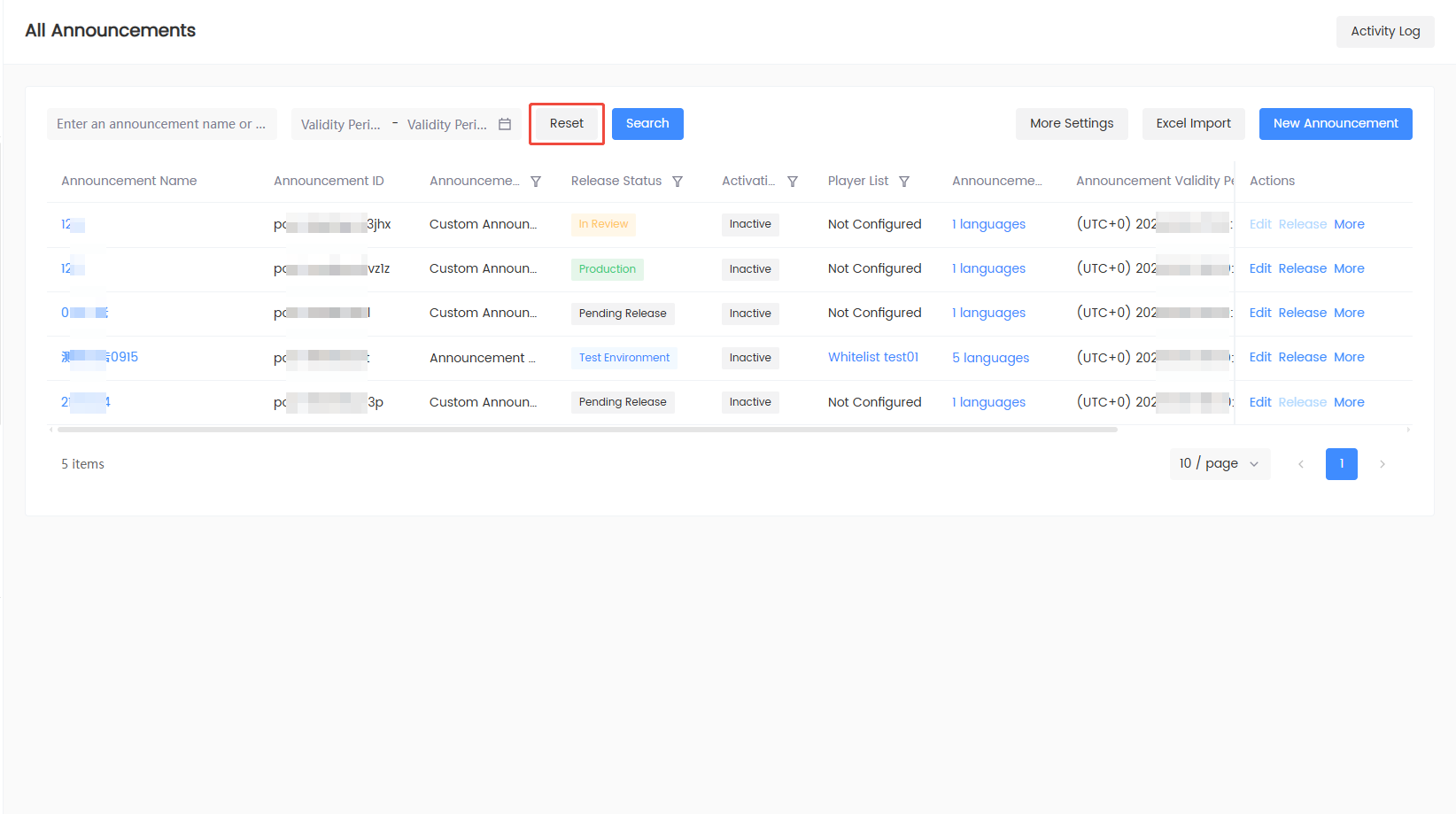 Manage Announcements