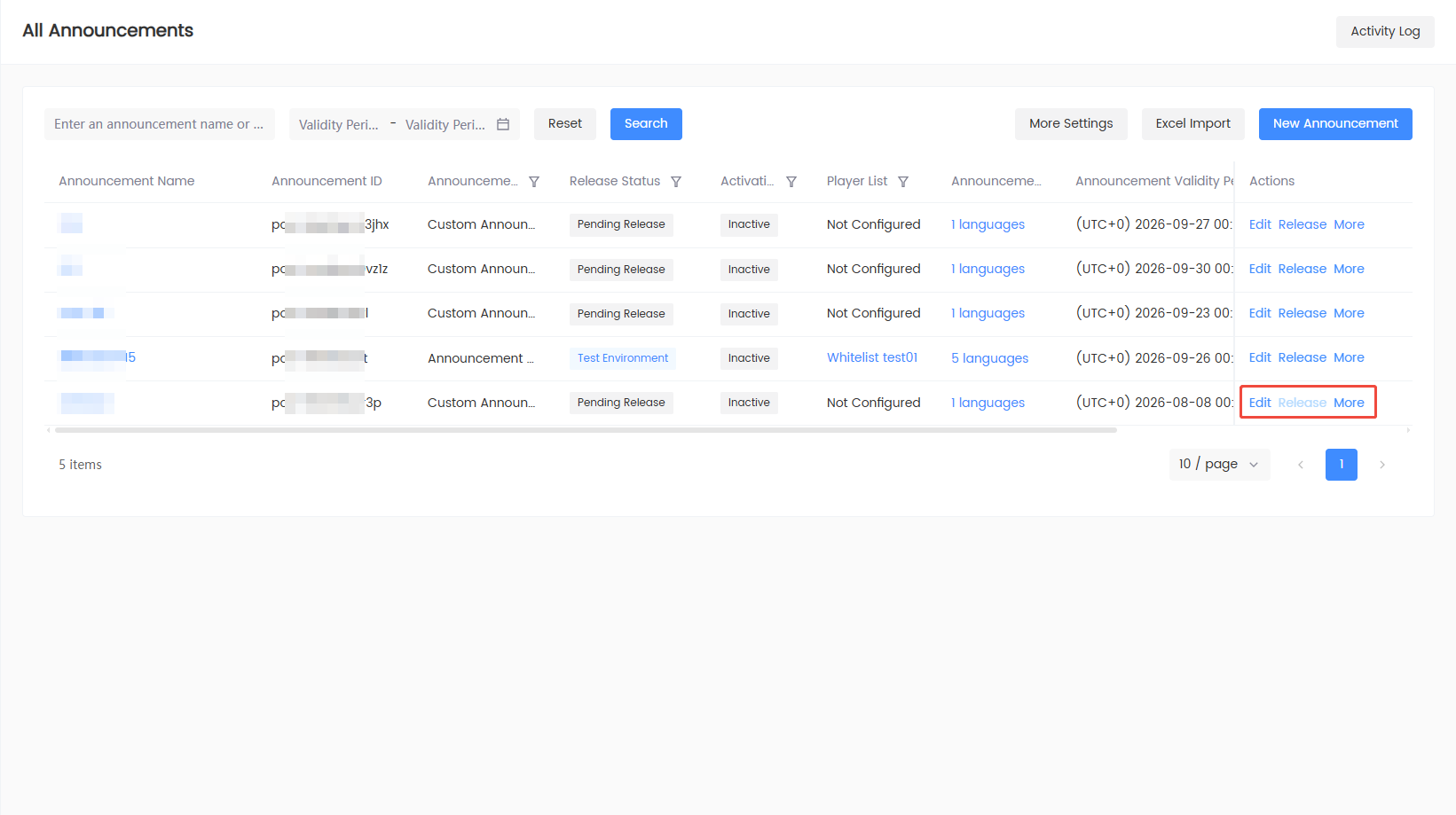 Manage Announcements
