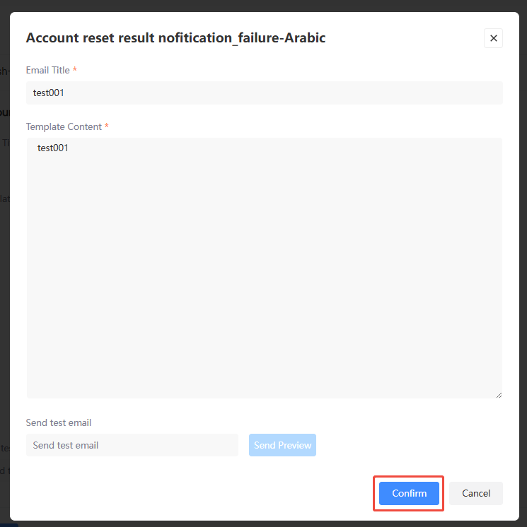 Operation Email Settings Savetest