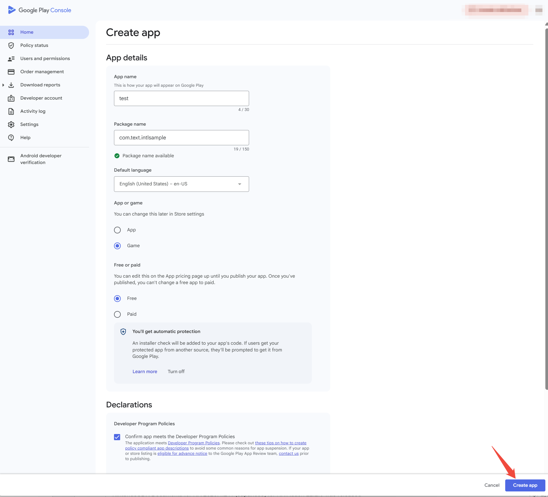 图片：Google - enter information for the app